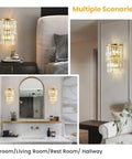 Two Light Crystal Wall Light With K9 Crystals And Gold Stainless Steel Frame Modern Bedside Wall Sconce in living room setting.