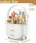 Premium Acrylic Makeup Organizer With Drawers For Vanity Skincare Storage Game Changer Hits Different showing clear design and size dimensions.