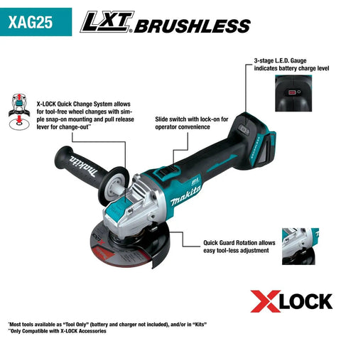 Beast Mode Brushless 18V LXT Cordless Angle Grinder With X LOCK Four And A Half Inch And Five Inch Wheel Tool Only Renewed Fast Cutting Power
