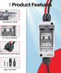 Solar Panel Disconnect Switch 30A 1000V DC PV Breaker With Cable IP65 Outdoor Rated For Home Solar Battery Systems Easy Install