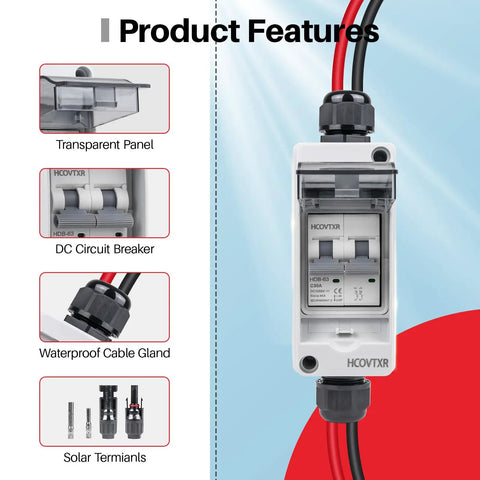 Solar Panel Disconnect Switch 30A 1000V DC PV Breaker With Cable IP65 Outdoor Rated For Home Solar Battery Systems Easy Install
