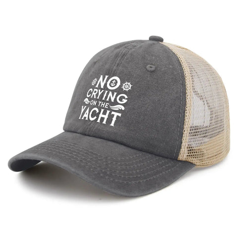 Gray No Crying On The Yacht Women Hat Funny Golf Trucker Cap Lightweight Breathable Baseball Cap For Weekends Family Photos Errands