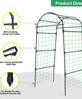 Heavy Duty Garden Arch Trellis For Climbing Plants, 6.7Ft Tall Steel Arbor with nylon netting, weatherproof, rust-resistant frame