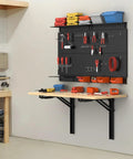 18 Inch Heavy Duty Wall Shelf Brackets Built Tough Rock Solid Collapsible Bracket Kit Supports 550 Lbs on a garage workspace