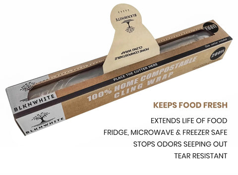 Compostable Cling Wrap With Quick Slide Cutter 12 Inches Wide By 200 Feet Long Makes Food Storage A Total Breeze For Keeping Snacks Fresh Without The Plastic Drama ASTM 6400 Certified Eco Film Is Straight Up Amazing