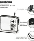 Clear Travel Toiletry Bag Set TSA Approved 3 Piece Quart Size Carry On Bags For Women And Men See Through Cosmetic Makeup Bags For Airport Security Durable Multicolor Design, showing premium material details like heavy duty zipper, reinforced seams, and metal lock buckle on a transparent PVC bag.
