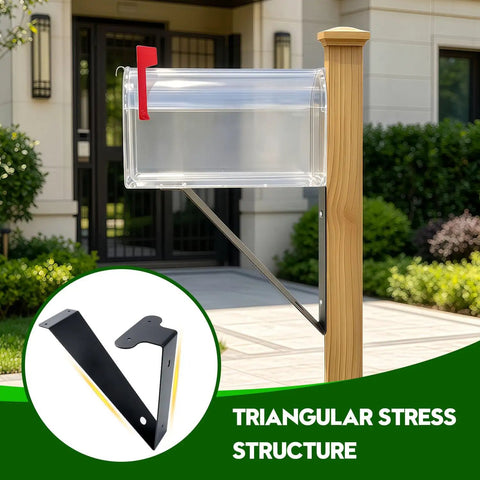 Rugged Mailbox Mounting Bracket For Post And Floating Installations Heavy Duty Post Mount Kit With Triangular Support To Stop Tilting Easy Install And Weatherproof Construction For Outdoor Mailboxes, black steel triangular support on wood post