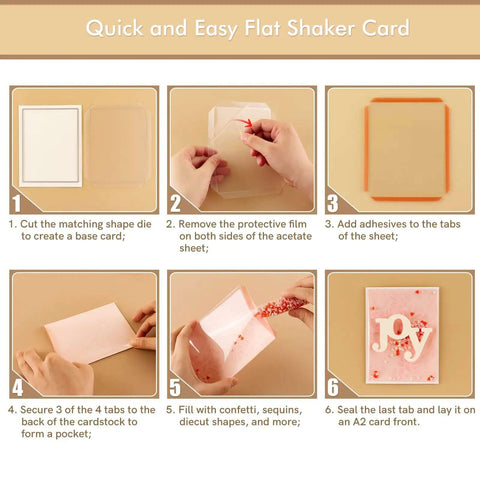 Step-by-step guide to using Flat Shaker Covers and Nesting Circle Dies for shaker card making with clear acetate sheets.