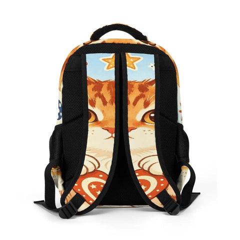 Back of the Patriotic Tabby Printed Backpack with durable polyester material and comfort straps for school travel and everyday use.