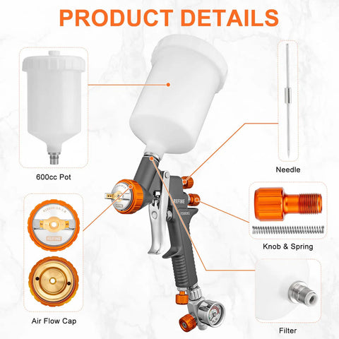 Kickstart Your Garage Refresh With This Top Shelf HVLP Spray Paint Gun Kit equipped with 600cc pot, needle, and knobs for smooth car refinishing.