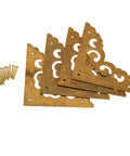 Two Point Five Inch Four Piece Antique Brass Corner Brackets For Furniture Edge Guarding And Vintage Home Decor Makeover with screws.