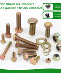 1020Pcs Metric Hex Bolt And Nylon Locknut Assortment Kit Packed With Grade 8.8 Alloy Steel And Zinc Galvanized Washers for automotive repair.