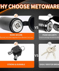 Beefy Heavy Duty Trailer Tongue Coupler Lock highlighting secure design with lock and keys comparison.
