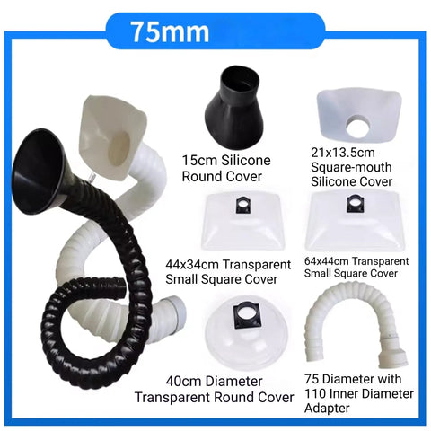 Heavy Duty Articulated Smoke Extraction Hose Featuring Tough As Nails Fume Duct Construction For Soldering Welding And Workshop Ventilation Black Square Tube 75X1000Mm No Sweat Assembly with accessories and covers.