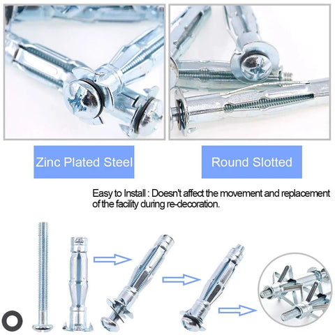 Bulletproof 30 Piece 4X32Mm Heavy Duty Zinc Plated Steel Molly Bolt Wall Anchor Screw Set For Drywall Plaster And Tile Hardware showing installation process.