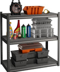 Beefy Heavy Duty Garage Shelving Unit 32 Inch Wide 3 Tier Steel Rack Holds Up To 900 Lbs Adjustable Storage Shelves for Tools and Gear in Your Garage for Home and Workshop Organization and Storage with tools and bins
