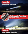 Two Pack LED Flashlight Set With Zoomable Beam Five Modes Waterproof Tactical Torch For Outdoors Camping Hiking Dorm Room Essentials Perfect Gift For Men Heavy Duty Ultra Bright Night Light showcasing zoom in and out beam in night outdoors.