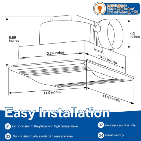 Installation guide for Whisper Quiet Bathroom Exhaust Fan With 15W LED Light, 110 CFM Ventilation For Home Bath Office Hotel.