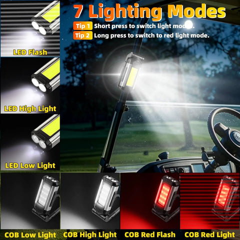 Different lighting modes of Hella Bright Magnetic Rechargeable Golf Cart Led Dome Light With 360 Spin And Seven Glowing Modes.