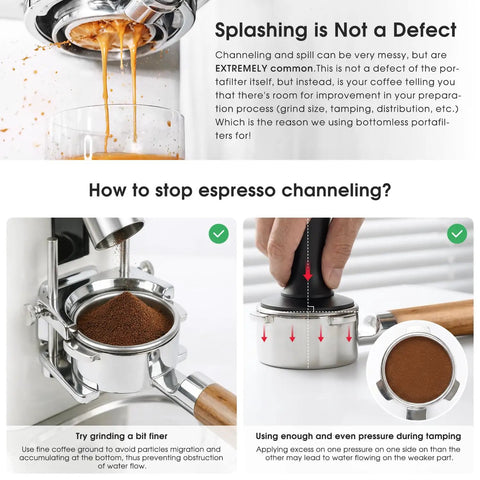 51mm Bottomless Portafilter With 2 Ears For ECP3420 BCO430 EC260 Espresso Machines showing tips for reducing espresso channeling