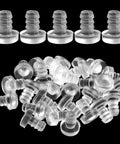 100 Clear Glass Table Top Bumpers With Stem Non Adhesive Rubber Grippers and Heavy Duty Anti Slip Furniture Protectors for Cabinet Doors and Outdoor Patio No Fuss Tight Setup, clear PVC bumpers.