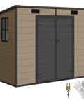 8x4 Outdoor Storage Shed Waterproof Resin With Floor, Window, Lockable Door And Vents For All Weather Garden Tool Storage In Backyard