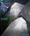 Solar Street Light With Motion Sensor And Dusk To Dawn illuminating during storm, 6500K Daylight White, 300000LM 1000W Waterproof LED, 2 Pack