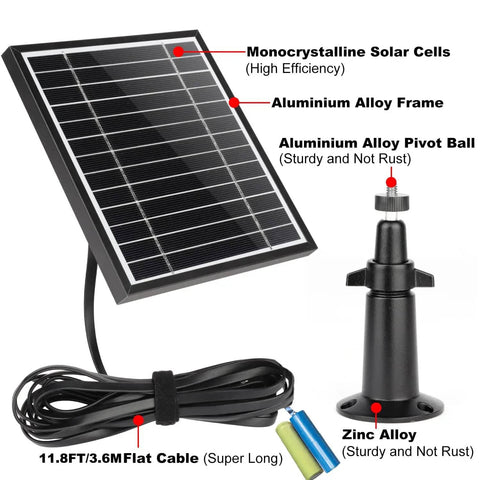 Solar Panel Charger For Blink Video Doorbell And Blink Outdoor Cameras With Built In 2200mAh Battery, aluminum frame and cable