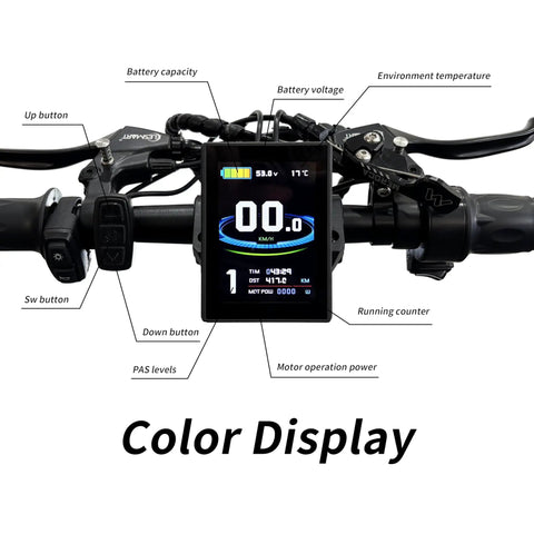 Color display of A8 Electric Handcycle Wheelchair Power Attachment Upgrade Kit showcasing controls and metrics