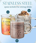Lab Week Chemistry Gift Set Caffeine Beaker Coffee Mug in use with cocoa, tea, and coffee, showcasing caffeine molecule design.