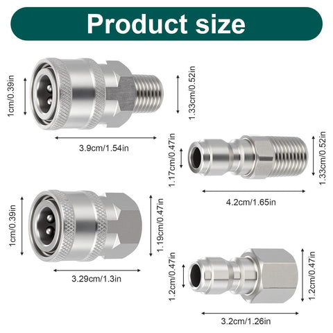 IANFAN 4-pack stainless steel 1/4 in pressure washer quick-connect couplers, NPT male/female adapters set.