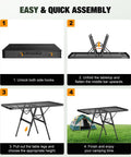Assembly guide for Foldable Grill Table With Mesh Desktop 200Lb Capacity 4 Foot Portable Outdoor Table For Camping Picnic BBQ Beach And RV Height Adjustable Metal Table.
