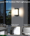 18W Outdoor Porch Light 1800 Lumen 6000K LED Exterior Wall Light Matte Black IP65 Waterproof mounted on wall