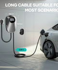 Level 2 Home EV Charger With 32 Amp 240V Power NEMA 14 50 Plug 17 Foot Cable J1772 Compatible attached to electric car