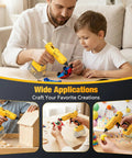 Father and son using Cordless 100W Hot Glue Gun For 20V Max Battery Full Size Handheld Glue Tool With 35 Glue Sticks.