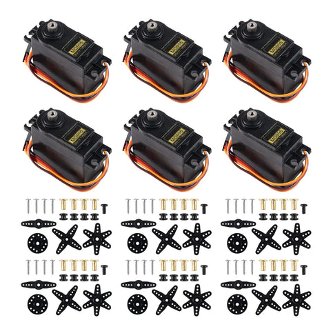 Six MG995 Six Pack Micro Servo 180 Degree Metal Gear Waterproof Digital Beefed Up High Speed Torque Servo Motors with accessories