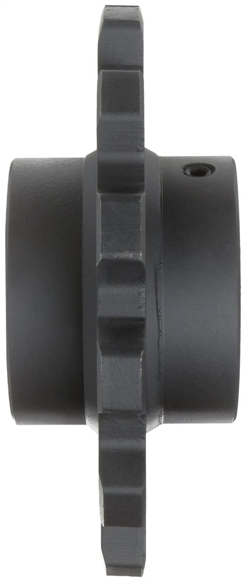 Single Strand Industrial Sprocket For Size 82 Roller Chain, 9 Tooth Cut, Type C Dual Side Hub, side view with sleek black finish.