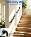 Built Like a Tank 12 Inch Black Stainless Steel Shower Grab Bars Lock In Rock Solid Grip Rustproof Bathroom Safety Handrail thickened screws mounted on staircase wall.