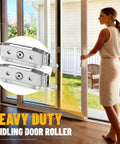 304 Stainless Steel Heavy Duty Sliding Door Rollers Set With Ball Tandem Wheels Bearing for patio glass doors shown in use