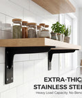 Heavy Duty L Shelf Brackets Matte Black Stainless Steel Floating Shelf Mounts For Wood Shelves 19.3 Inch 4.2mm Thick Wall Brackets
