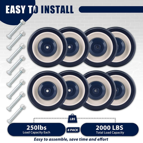 Smooth As Butter Blue TPU Polyurethane Shopping Cart Caster Wheels Replacement Kit heavy duty 5 inch wheels with hardware set.