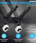Rockplanet front control arm kit with two black lower arms and white bushings for Chevy Equinox and GMC Terrain.