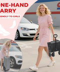 Woman carrying Ultra Light Folding Wagon On Wheels For Easy Grocery Runs And Outdoor Adventures, 11 lb portable utility cart