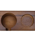 Straight Up Solid Beech Wood Coffee Tamper And Protafilter Stand With Handy Side Dock For 51 To 58 MM Brewers, flat wooden base.