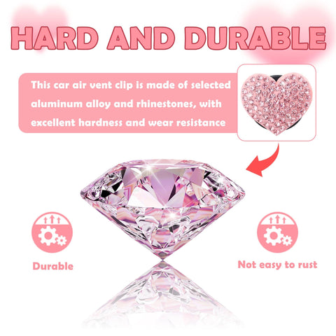 Heart Shaped Car Vent Clips With Rhinestones Bling Air Vent Decorations For Cars Trucks And SUVs Pink 4 Pack Premium