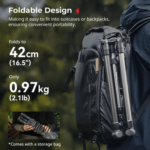 Folded Adjustable Light Stand For Photography And Video Gear Up To 8.8 Lb Support 74.8 Inch Tall on backpack