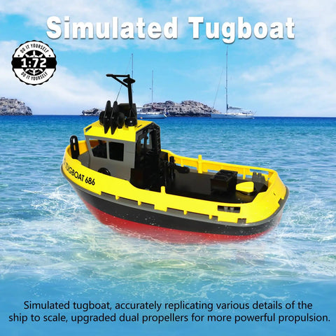 One To Seventy Two Scale RC Tugboat For Pools And Lakes, high speed remote control boat with realistic tugboat action on water