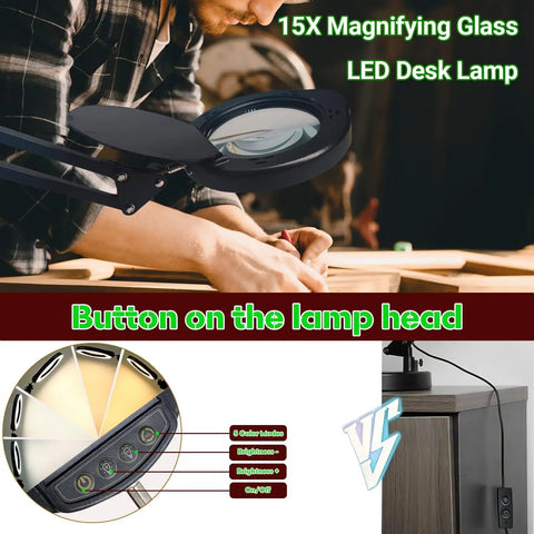 Must Have 15X Magnifying Glass With Light And Clamp For Hands Free Crafting And Close Work shown in use on desk
