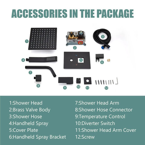Accessories for Matte Black 6 Inch Rainfall Shower System With High Pressure Luxury Rain Mixer Handheld Sprayer Wall Mounted Shower Fixture