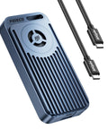 Ridiculously Fast M.2 NVMe SSD Enclosure With Built In Quiet Cooling Fan, sleek aluminum case, includes Thunderbolt cable.